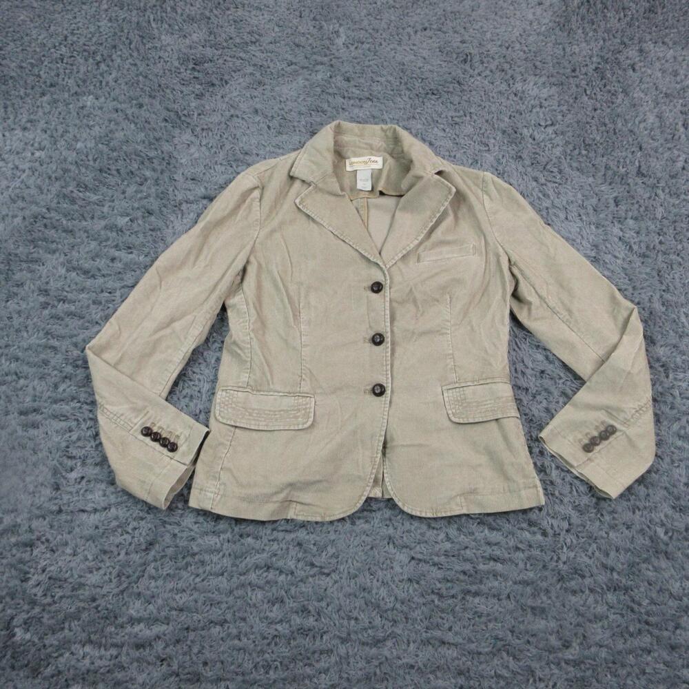 London Jeans Jacket Womens 10 Beige Corduroy Chino Stretch Button Blazer Unlined